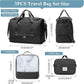 Large Travel Duffle Bag,Carry on Overnight Weekend Bag with Shoes Compartment,Weekender Bags for Women for Travel Business Trips Sport Hospital,3 Pcs Set,Black