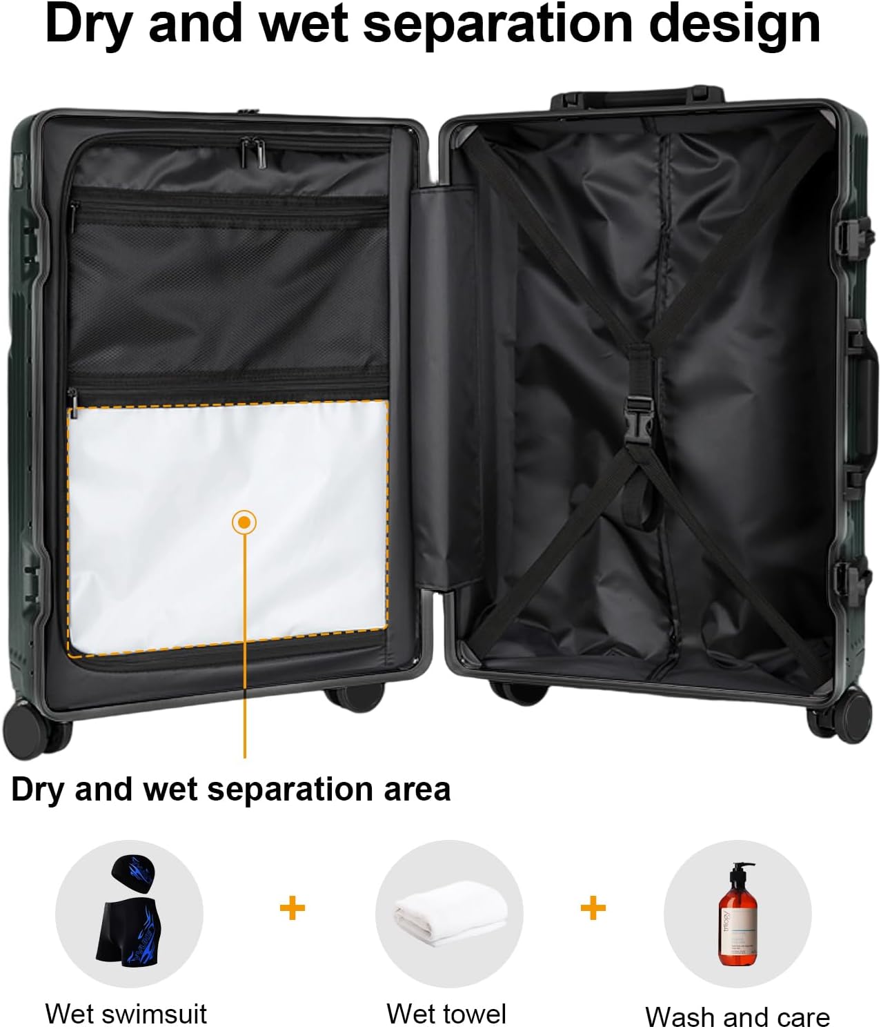 Zipperless Luggage, Polycarbonate Aluminum Hard Shell, Expandable Carry-On Suitcase with Spinner Wheels, Hard Shell Suitcase, 20 Inch Cabin - Roamly