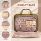 Toiletry Bag for Women with Jewelry Organizer Compartment, Travel Makeup Cosmetic Bag with Hanging Hook for Full-sized Toiletries, Shampoo - Brown