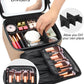 Relavel Makeup Bag with Light Up Mirror, Makeup Case Travel Cosmetic Bags Brush Organizer Storage Box, Rechargeable Vanity Mirror with 3 Color Lights, High Frame Mirror Protection (Brown)