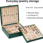 2-layer jewelry box，Jewelry Organizer with Handle，with hanging necklace hooks, detachable jewelry trays, suitable for storing a large amount of jewelry gift box (Large-Green)