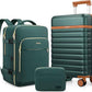 Luggage Sets 3 Piece, Carry On Luggage 20In With Spinner Wheels,PC Hardside Suitcase Set with TSA Lock,Durable Carry On Suitcase With Travel Backpack for Men (Dark Green, 3 piece set (BP/20inch))