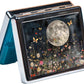 Cute and Portable Metal Pill Organizer – 8 Compartments, Elegant Chrome Finish, Ideal for Travel and Daily Use (Moonlit Garden)