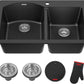 KRAUS Forteza 33-inch Drop In/Undermount 60/40 Double Bowl Granite Kitchen Sink in Black, KGD-50BLACK