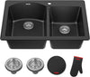 KRAUS Forteza 33-inch Drop In/Undermount 60/40 Double Bowl Granite Kitchen Sink in Black, KGD-50BLACK