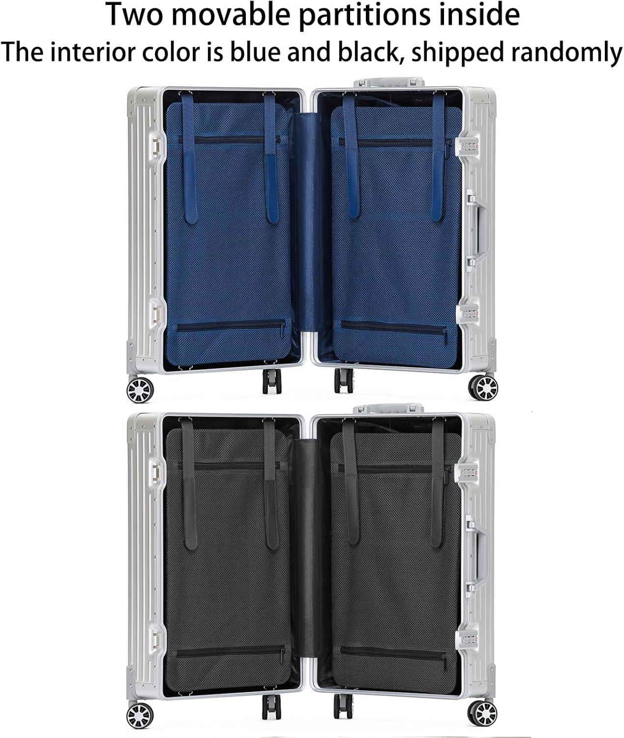 Metal All Aluminum Carry-on Luggage TSA Customs Lock Zipperless Silent Rotary Wheel Business Suitcase Aluminum Frame Set (black, 20 '')