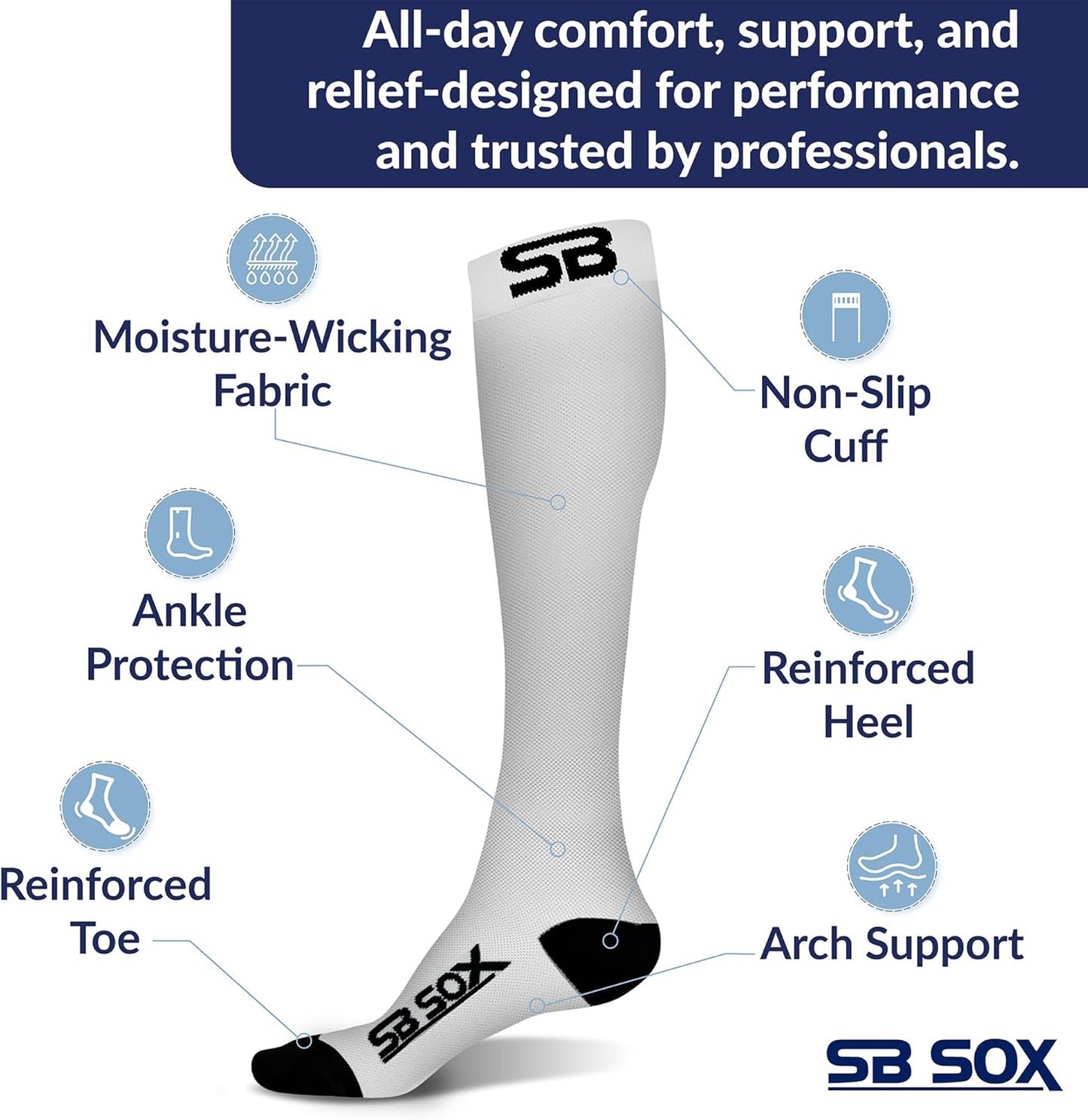 SB SOX Compression Socks for Men & Women (20-30 mmHg) - Best Support Stockings for Travel, Medical, and Sports - Perfect for Everyday Wear