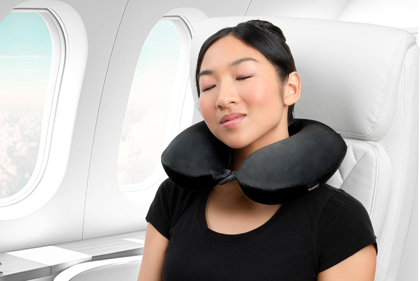 Brookstone Travel Neck Pillow - Lightweight Fleece Casing U-Shaped Stuffable Memory Foam Travel Pillow for Sleeping and Neck Support, Olive