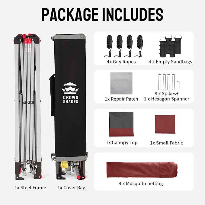 CROWN SHADES 13x13 Pop Up Gazebo, Canopy Tent, Gazebos on Clearance - Outdoor Gazebo for Backyard & Patio Furniture - Carpa Pop Up Tent with Wheeled STO-N-Go Cover Bag (Red & Grey)