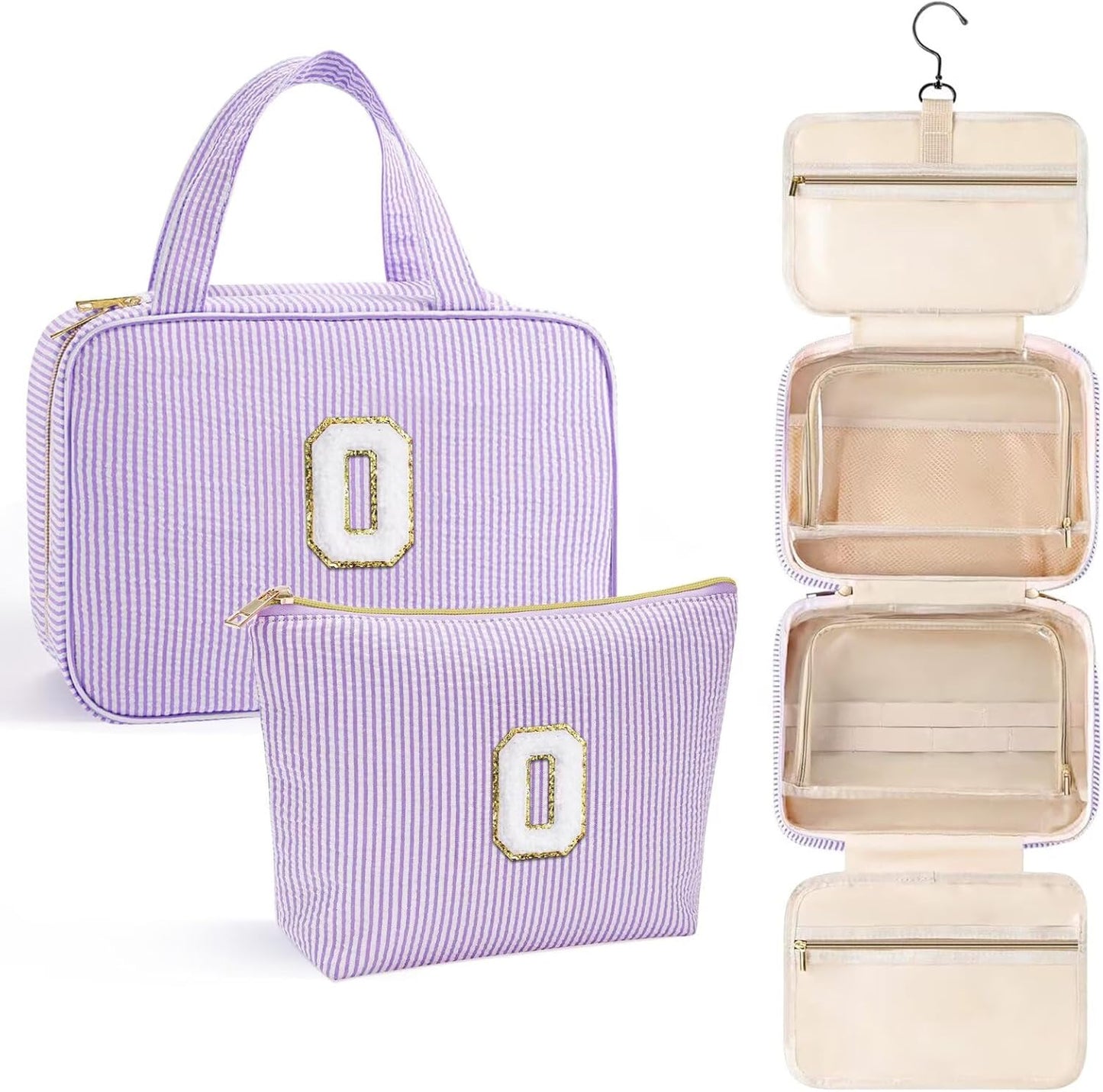 YOOLIFE Travel Toiletry Bag for Women - Hanging Toiletry Bag Makeup Bag, Portable Toiletries Cosmetic Bag, Airplane Travel Essentials - Letter O, Purple