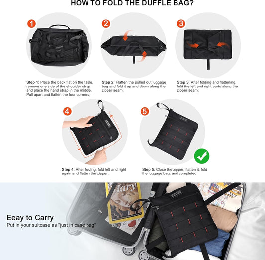 WITZMAN Foldable Duffle Bag for Travel 65L Lightweight Packable Duffel Bag with Shoes Compartment Overnight Bag for Men Women (B697 Black) - Roamly
