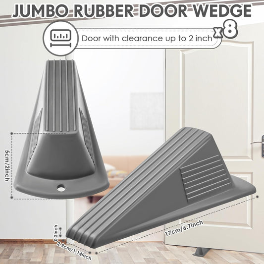 Frienda 8 Pcs Jumbo Door Stoppers Heavy Duty Door Stopper Tall up to 2inch Tall Wedge TPR Large Wedge Stackable Big Rubber Doorstop for Hotel Carpet Hardwood Concrete and Tile (Gray)