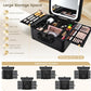 Makeup Case with Magnetic Lighted Mirror Makeup Organizer Box Travel Cosmetic Case with 3 Colors LED Mirror Portable Vanity Make up Suitcase with Lockable Keys Dividers Brush Holder, Black
