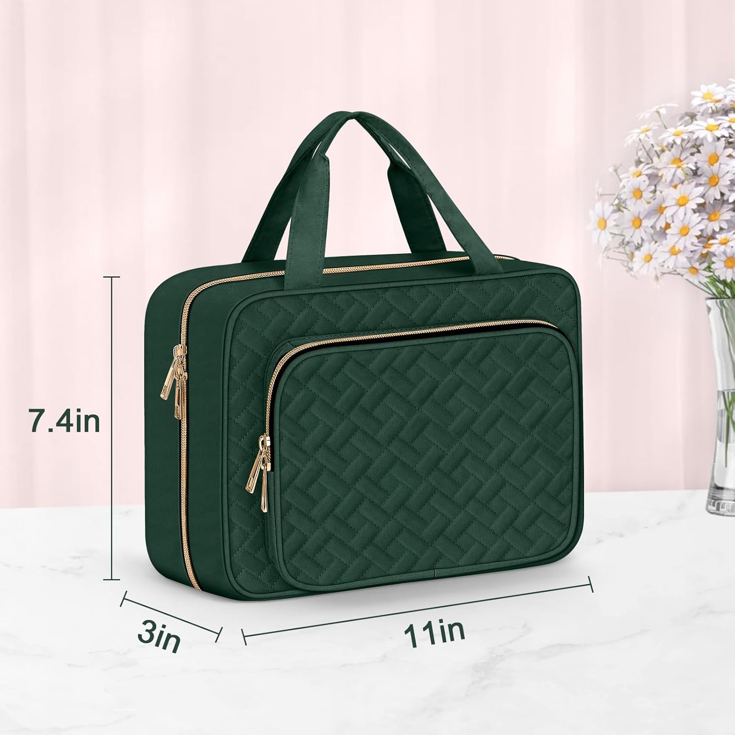 Wedama Toiletry Bag for Women, Medium Cosmetic Travel Bag, Hanging Toiletry Bag for Bathroom, Thickened PVC Waterproof Makeup Bag, Toiletries Bag for Travel Business Trips and Camping, Dark Green - Roamly
