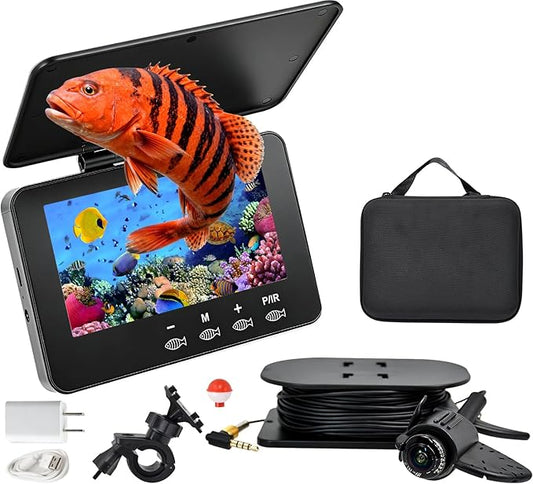 Fish Finder Depth Finder, 4.3 Inch Underwater Fishing Camera Portable Fishfinder with 480 * 272 HD Display, 100FT/Waterproof IP68, for Kayak/Boat/Ice Fishing, Includes Transducer & Mounting Kit