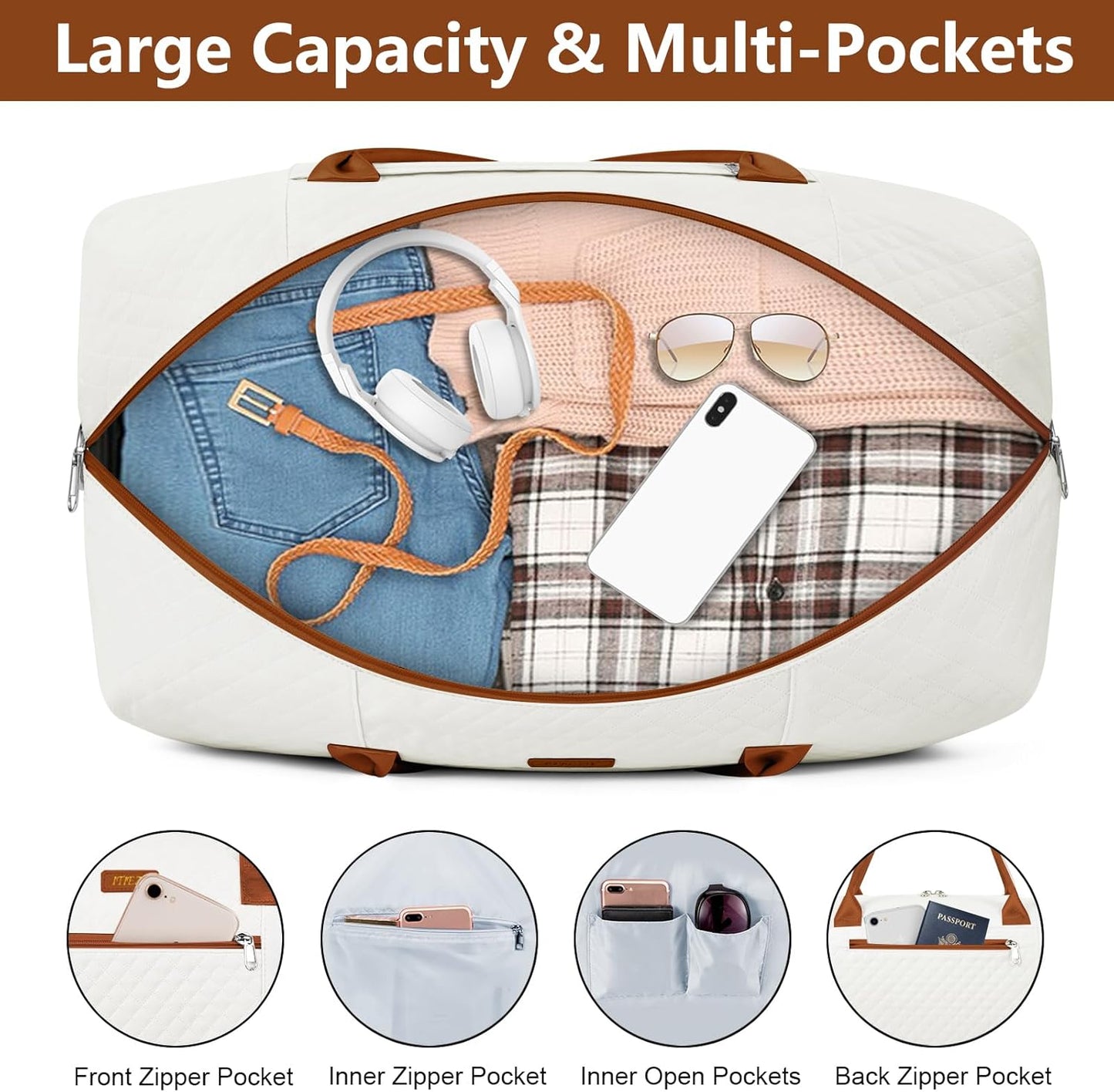 Weekender Bag for Women, Travel Duffel Bag Carry On Overnight Bag with Shoe Compartment Large Nylon Travel Weekend Tote Bag - Roamly