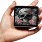 Silver Vintage Pill Box 7 Day Metal Pill Box with Mirror and 8 Compartments Cute Travel Pill Organizer for Purse (Butterfly Bush Skull)