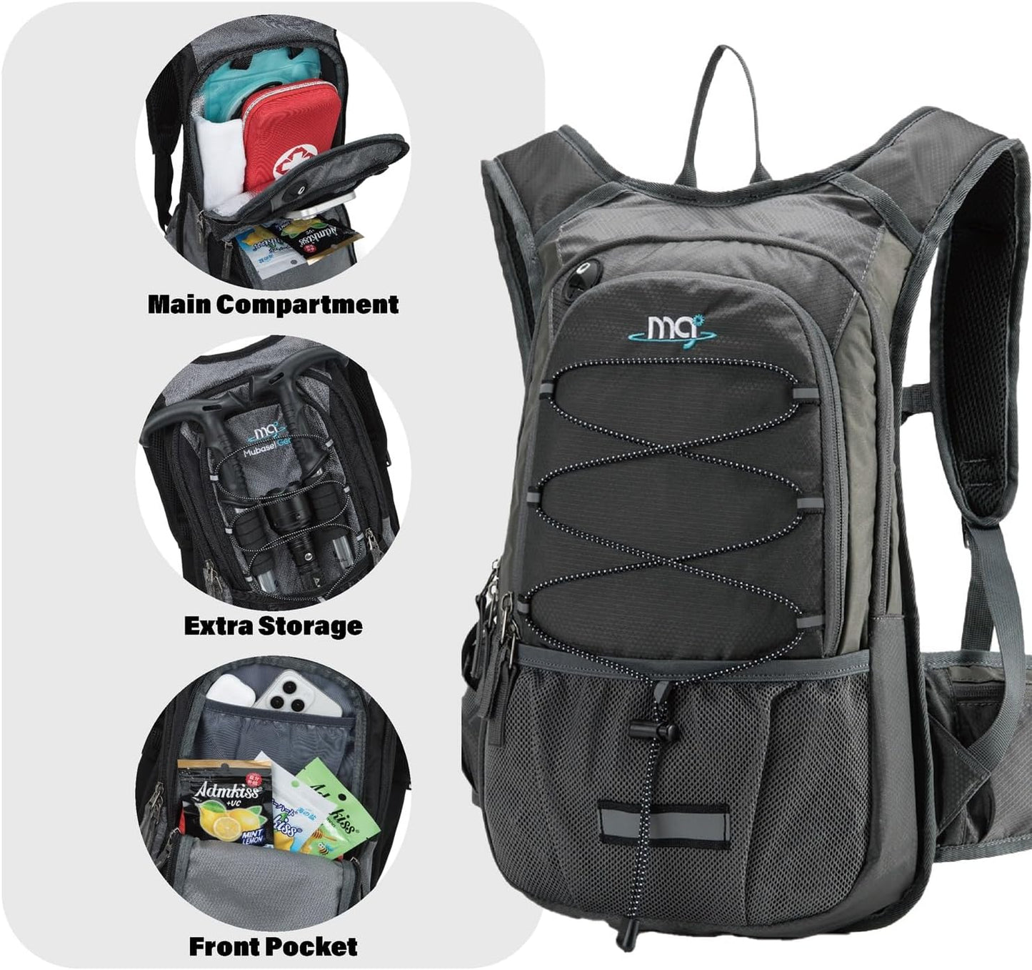 15L Insulated Hydration Backpack Pack with 2L Water Bladder Lightweight Hiking Backpack Bag for Women Men Daypack for Hiking Running Festival Camping Biking - Roamly