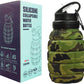 Collapsible Travel Water Bottle18oz, Reuseable Silicone Foldable Water Bottles for Gym Camping Hiking, Portable Leak Proof Sports Water Bottle with rugby Carabiner (Grey)