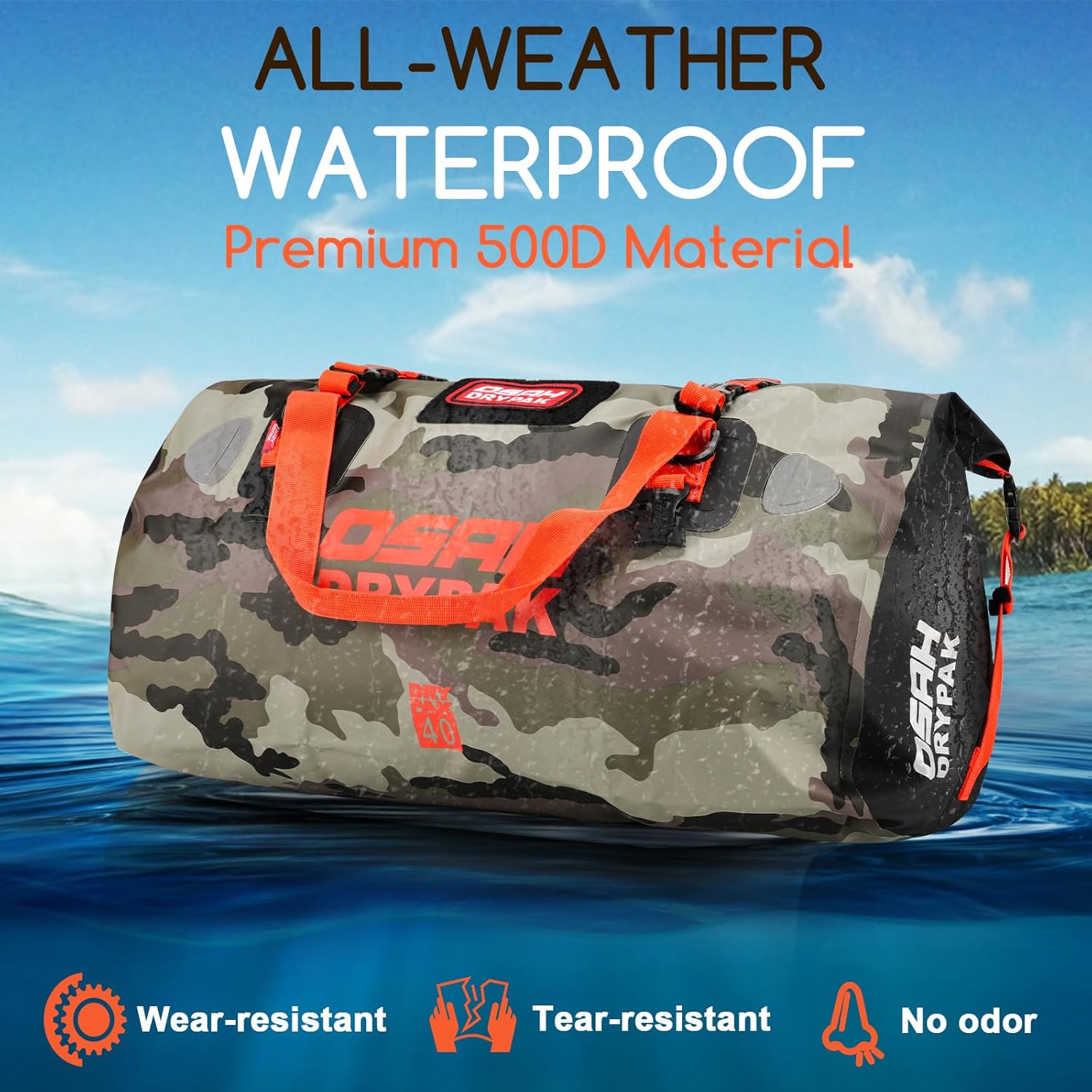 Waterproof Duffel Bag - Motorcycle Dry Bag Tail Bag with Large Storage Space, Waterproof Luggage Duffle Bags with Outer Mesh Zipper Pocket for Camping, Kayaking, Fishing & Traveling - Roamly