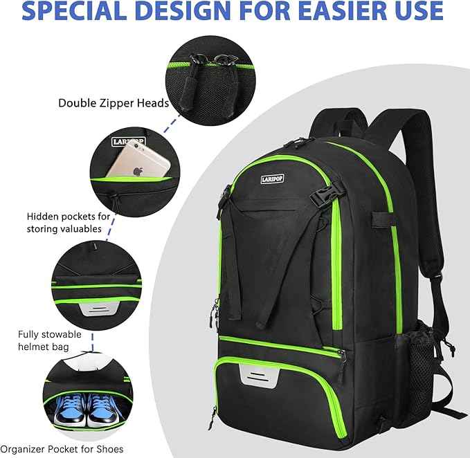 LARIPOP Lacrosse Bag Extra Large Backpack with Stick Holders & Helmet Compartment for Men Women Youth