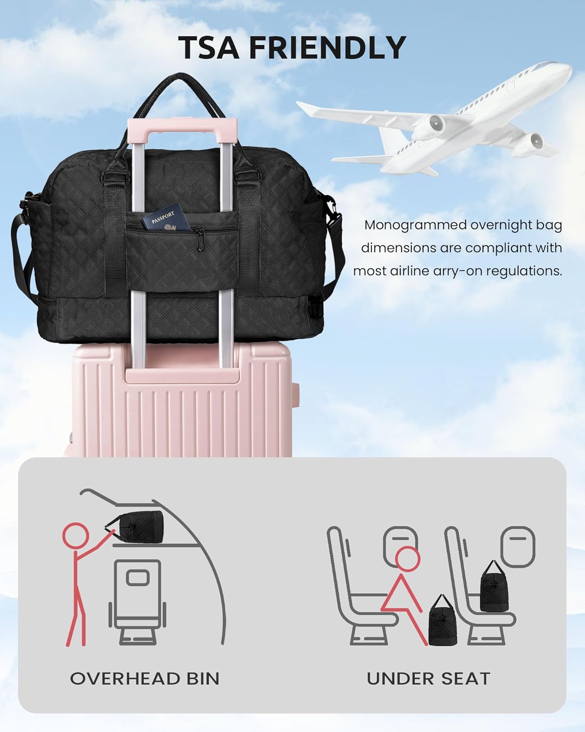Women Gifts for Wife-Initial Duffle Bag with Shoe Compartment, Weekender Bag, Monogram Overnight Bag, Letter Travel Bag with Makeup Bag，Personalized Gift Idea for Women Her (Letter G) - Roamly
