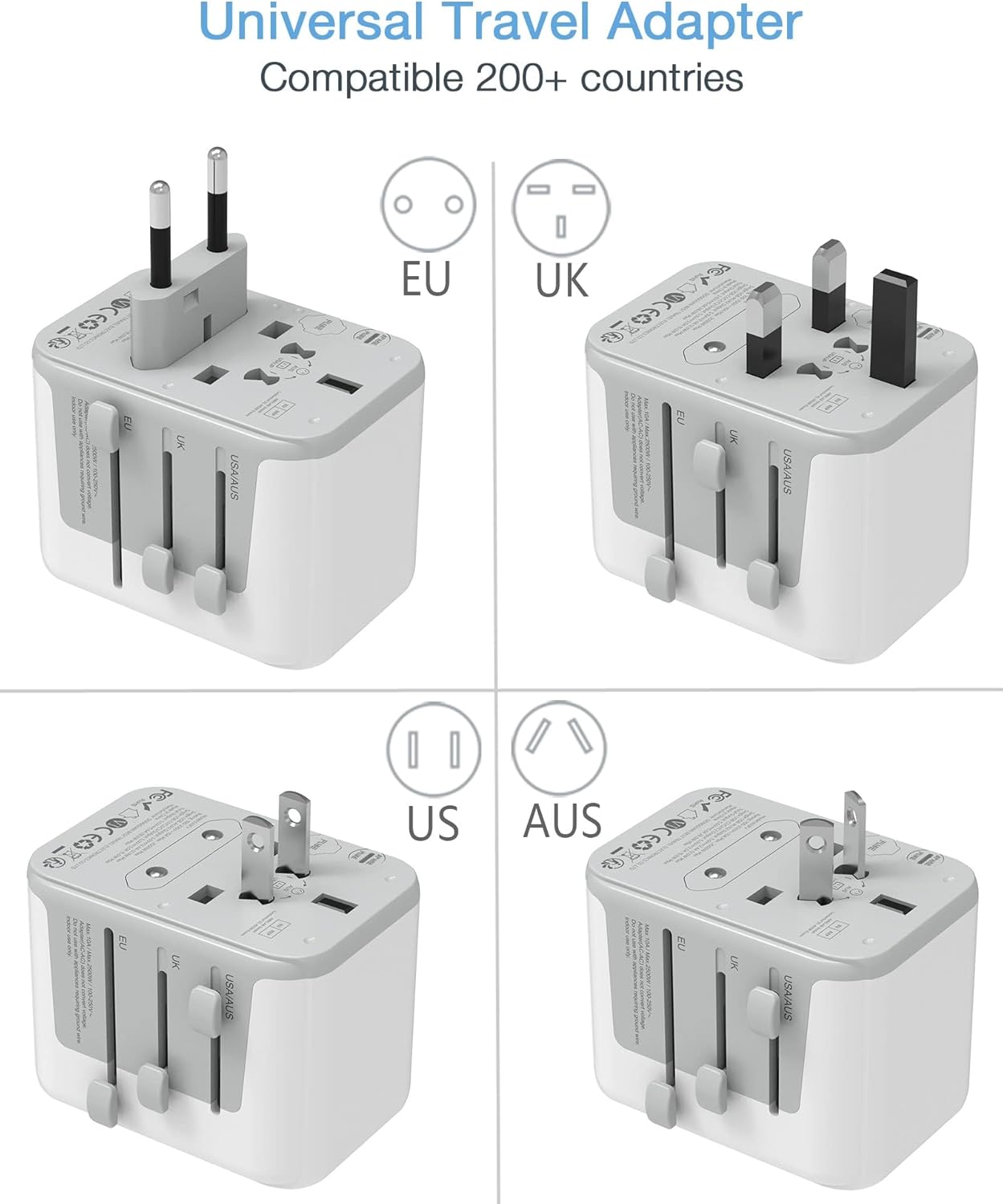 TESSAN Universal Travel Adapter, International Power Adapter 5.6A 28W 3 USB C 2 USB A Ports, Travel Worldwide Plug Adaptor, Outlet Wall Charger for Europe UK EU AUS (Type C/G/A/I) - Roamly