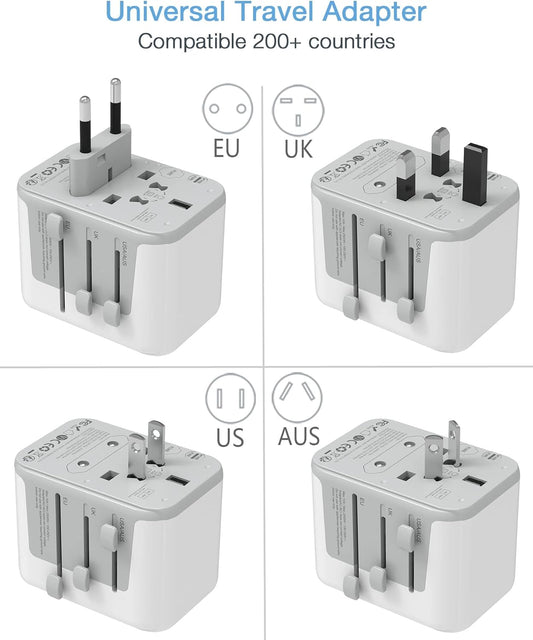 TESSAN Universal Travel Adapter, International Power Adapter 5.6A 28W 3 USB C 2 USB A Ports, Travel Worldwide Plug Adaptor, Outlet Wall Charger for Europe UK EU AUS (Type C/G/A/I) - Roamly