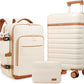 UKEIN Luggage Sets 3 Piece, Carry On Luggage 20In With Spinner Wheels,PC Hardside Suitcase Set with TSA Lock,Durable Carry On Suitcase With Travel Backpack for Men (Cream, 3 piece set (BP/20inch))