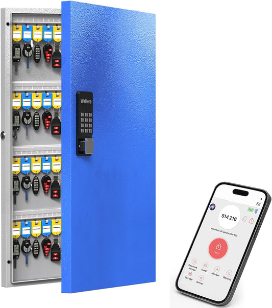 WeHere 96 Key Lock Box Wall Mount, APP Bluetooth/Wi-Fi Remote/One Time Password Share/Fixed Code Unlock, Smart Cabinet, Organizer for Apartment, Hotel, Office, Real Estate Management