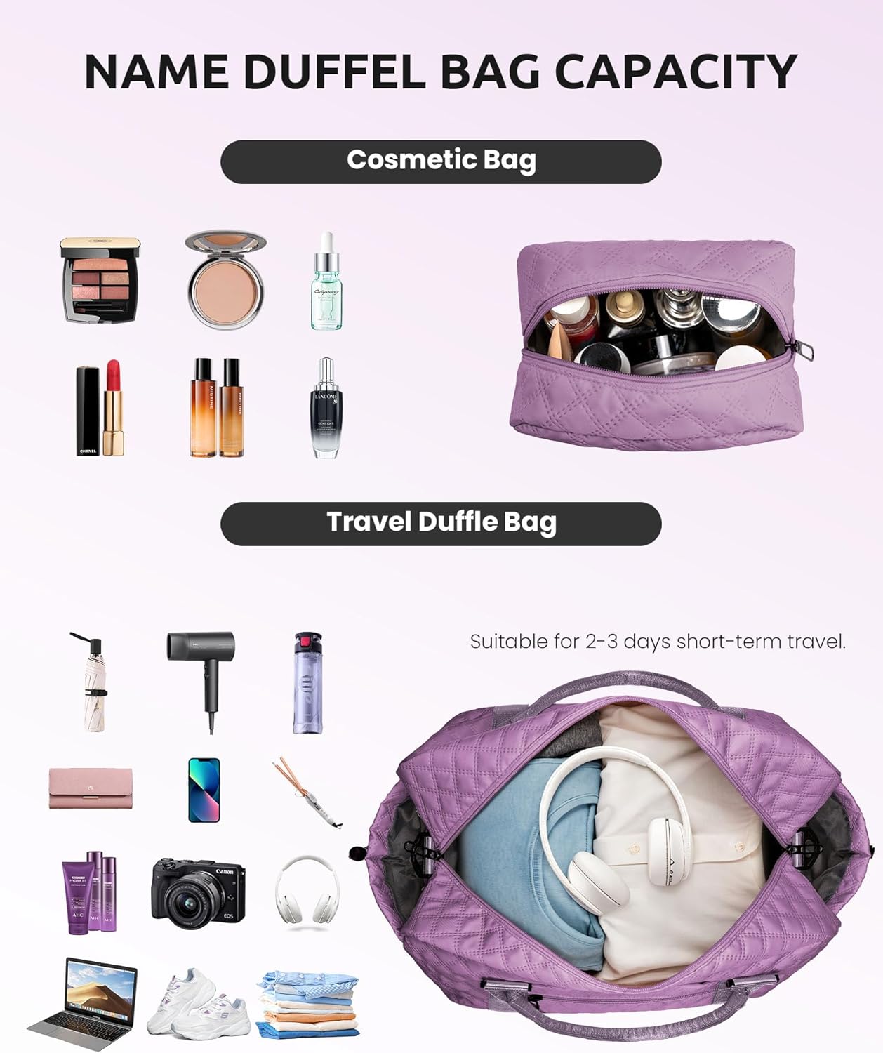 Women Gifts-Duffle Bags with Shoe Compartment, Personalized Weekender Bag, Overnight Bag, Tween Travel Bag with Makeup Bag，Birthday Gift Graduate Gifts for Her (Letter T) - Roamly
