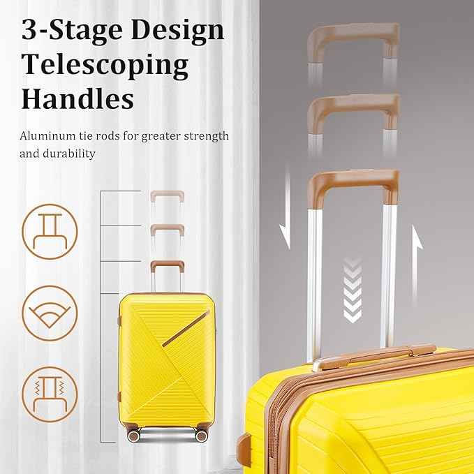 4 Piece Expandable Hardshell Pink Luggage Sets with Spinner Wheels, Lightweight Travel Suitcase Set with TSA Locks, 20 inch Carry On for Women (Yellow, 4 Piece Set)