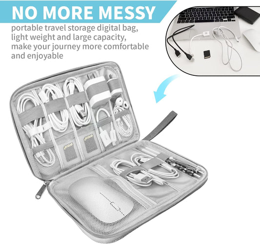 Electronics Organizer Travel Case,Electronic Accessories Storage Bag,Portable Waterproof Cable Organizer Bag,with 5 Cable Ties，for Travel,Work-Grey