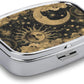 Metal 2 Compartment Pill Organizer Travel Friendly Portable Compact Pill Box Cute Pill Case,for Pocket Wallets Daily Portable Medicine Vitamin Tablet Storage (The Sun and The Moon)