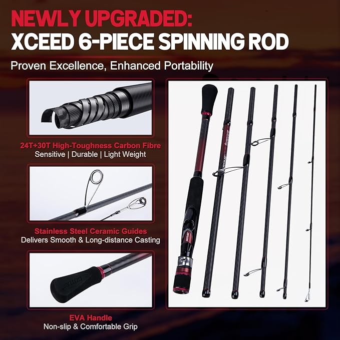 Goture Spinning Fishing Rod & Reel Combo with Carrier Bag,6.6-9FT,Spin Reels, Lures Kit, Pliers, Braided Line, Fish Gripper, Carbon Fiber Freshwater Fishing Rod Full Kit for Starter