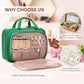 Toiletry Bag for Women with Jewelry Organizer Compartment, Travel Makeup Cosmetic Bag with Hanging Hook for Full-sized Toiletries, Shampoo - Green