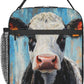 Cow Lunch Box for Kids Aldults, Realistic Animal Reusable Thermal Insulation Cooler Tote Bags, Black White Calf Pattern Insulated Bag for Student, School Picnic Camping Travel, Gifts