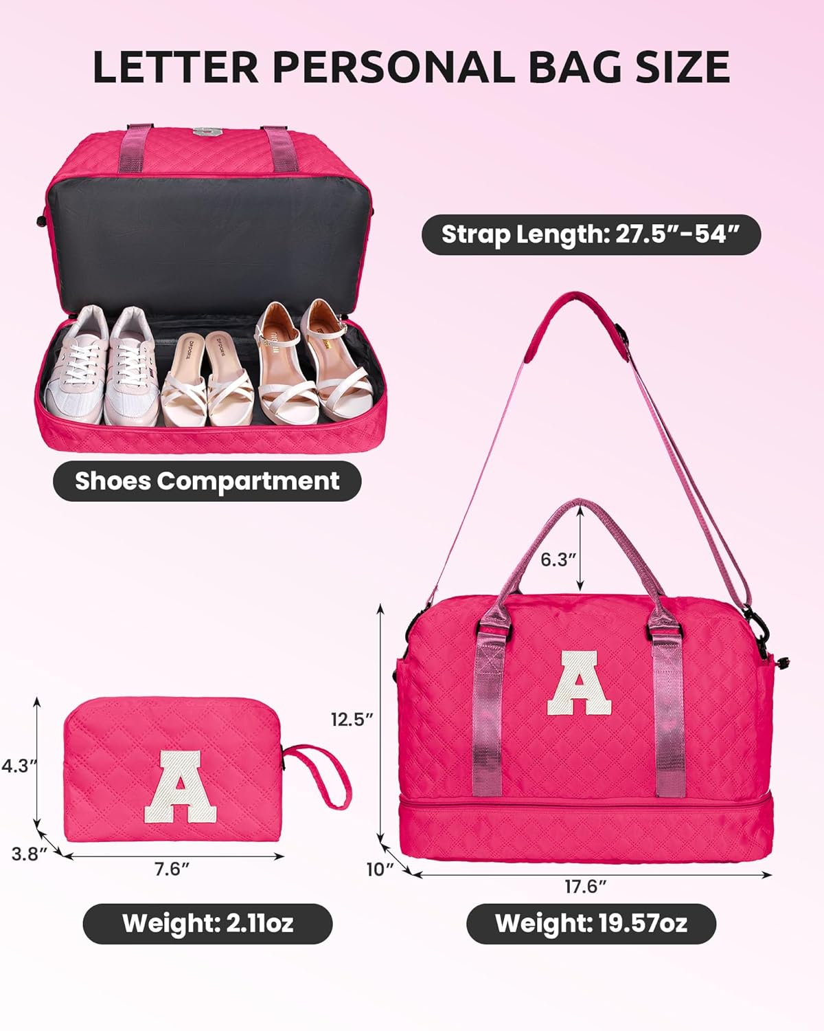 Womens Gifts for Birthday-Initial Travel Bag with Shoe Compartment, Personalized Weekender Bag, Monogram Overnight Bag for Women, Letter Travel Bag with Makeup Bag Ladies Gifts (Letter S) - Roamly