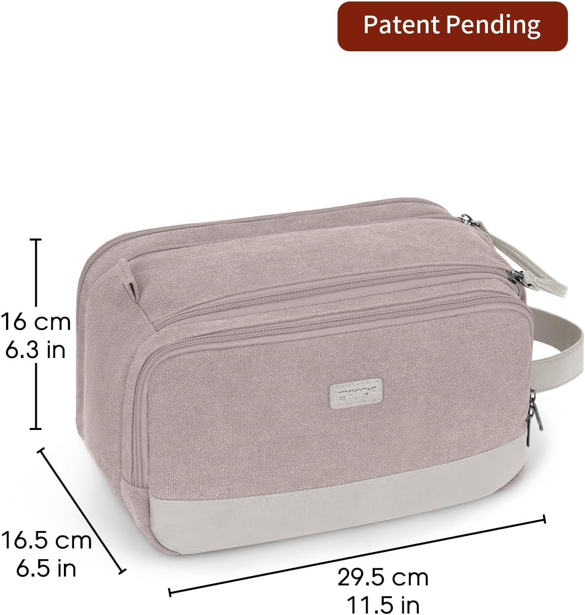 WANDF Toiletry Bag for Men Travel Toiletry Organizer Canvas and Leather Dopp Kit Water-Resistant Shaving Bag for Travel Accessories (Light Pink, Large) - Roamly