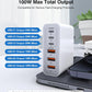 USB C Wall Charger Block,100W GaN 6-Port QC+PD3.0 Charging Station Type C Fast Chargers Plug Brick Portable Cube Hub Multiport Power Adapter for iPhone16/15/14 Pro Galaxy S25 Ultra2 AirPods4 Watch10 - Roamly