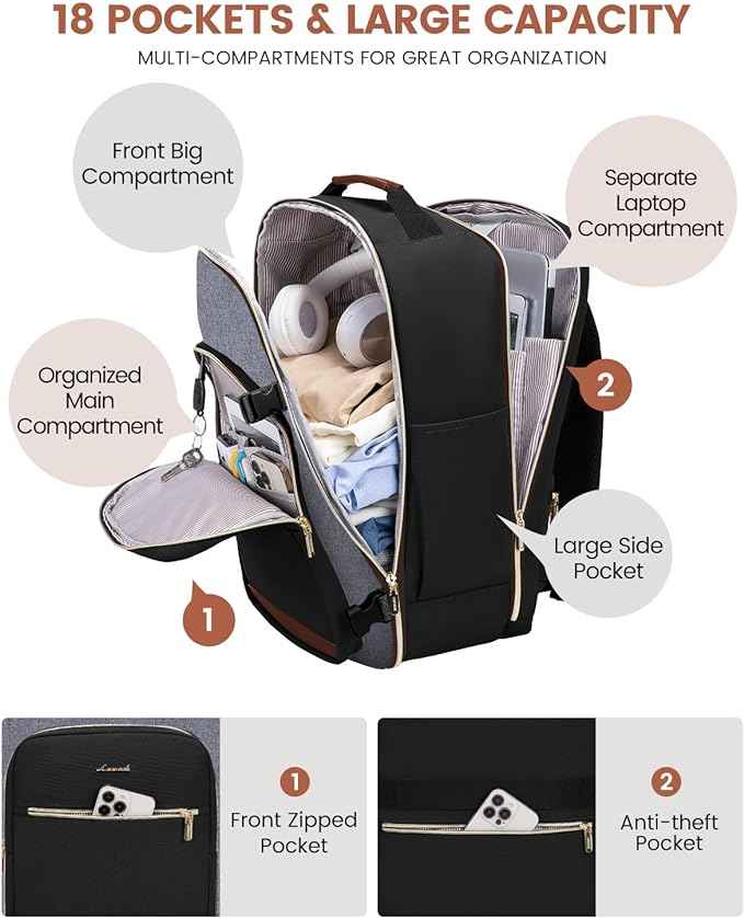 LOVEVOOK 56L Travel Backpack for Women & Men, Airline Approved Carry On Luggage with 3 Packing Cubes, TSA Overnight Bags, Waterproof Personal Item Bag, Weekender Essentials Backpacks fits 17" Laptop