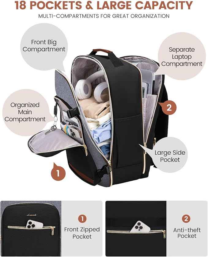 LOVEVOOK 40L Travel Backpack for Women & Men, Airline Approved Carry On Luggage with 3 Packing Cubes, TSA Overnight Bags, Waterproof Personal Item Bag, Weekender Essentials Backpacks fits 17" Laptop