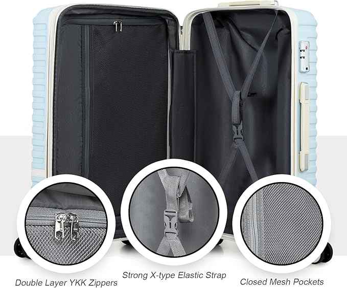 Joyway Luggage Set 3 Piece Suitcase Sets with Spinner Wheel,Hardside Expandable Travel Laggage with TSA Lock (13/20/24/28 Lightblue brown