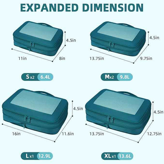 BAGAIL 4 Set/6 Set/8 Set Compression Packing Cubes Travel Accessories Expandable Packing Organizers (Square Mesh, 06-Teal)