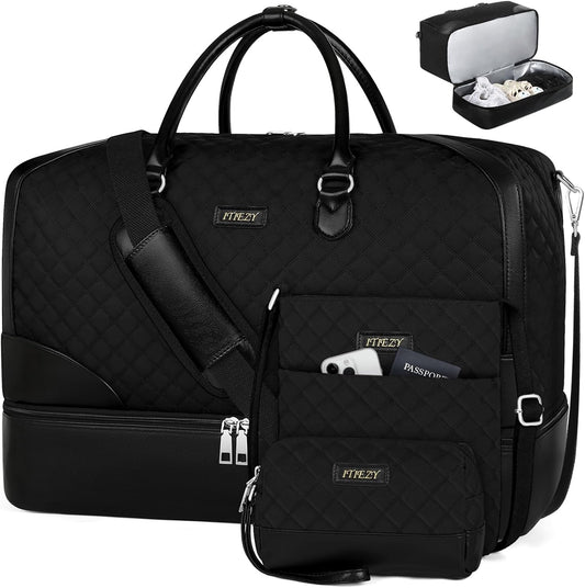 Weekender Bag for Women, Travel Duffel Bag Carry On Overnight Bag with Shoe Compartment Large Nylon Travel Weekend Tote Bag - Roamly