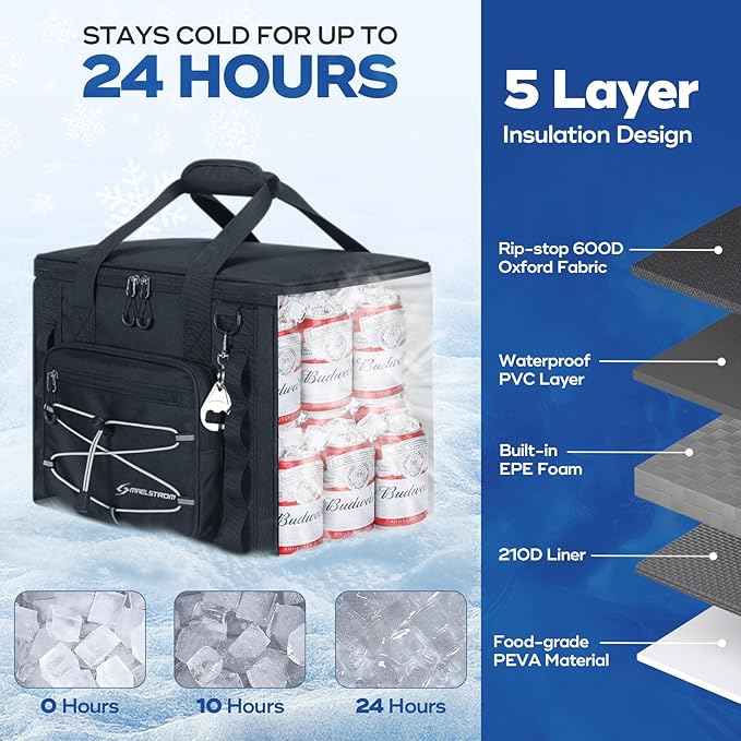 Maelstrom Soft Sided Cooler Bag, 30/40 Can Collapsible Insulated Ice Chest, Large Leakproof Portable Storage for Camping, Travel, Kayaking & Beach