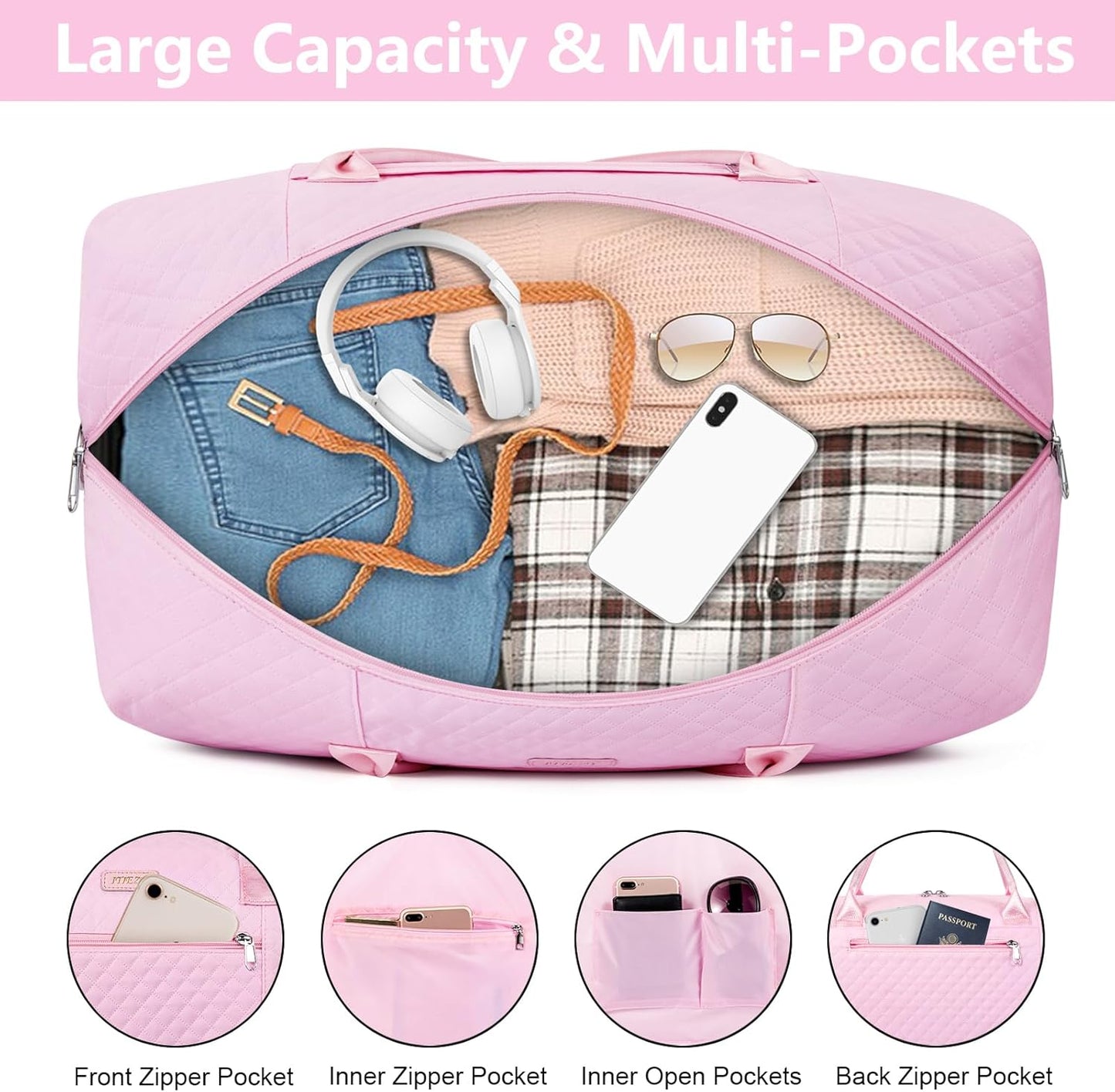 Weekender Bag for Women, Travel Duffel Bag Carry On Overnight Bag with Shoe Compartment Large Nylon Travel Weekend Tote Bag - Roamly