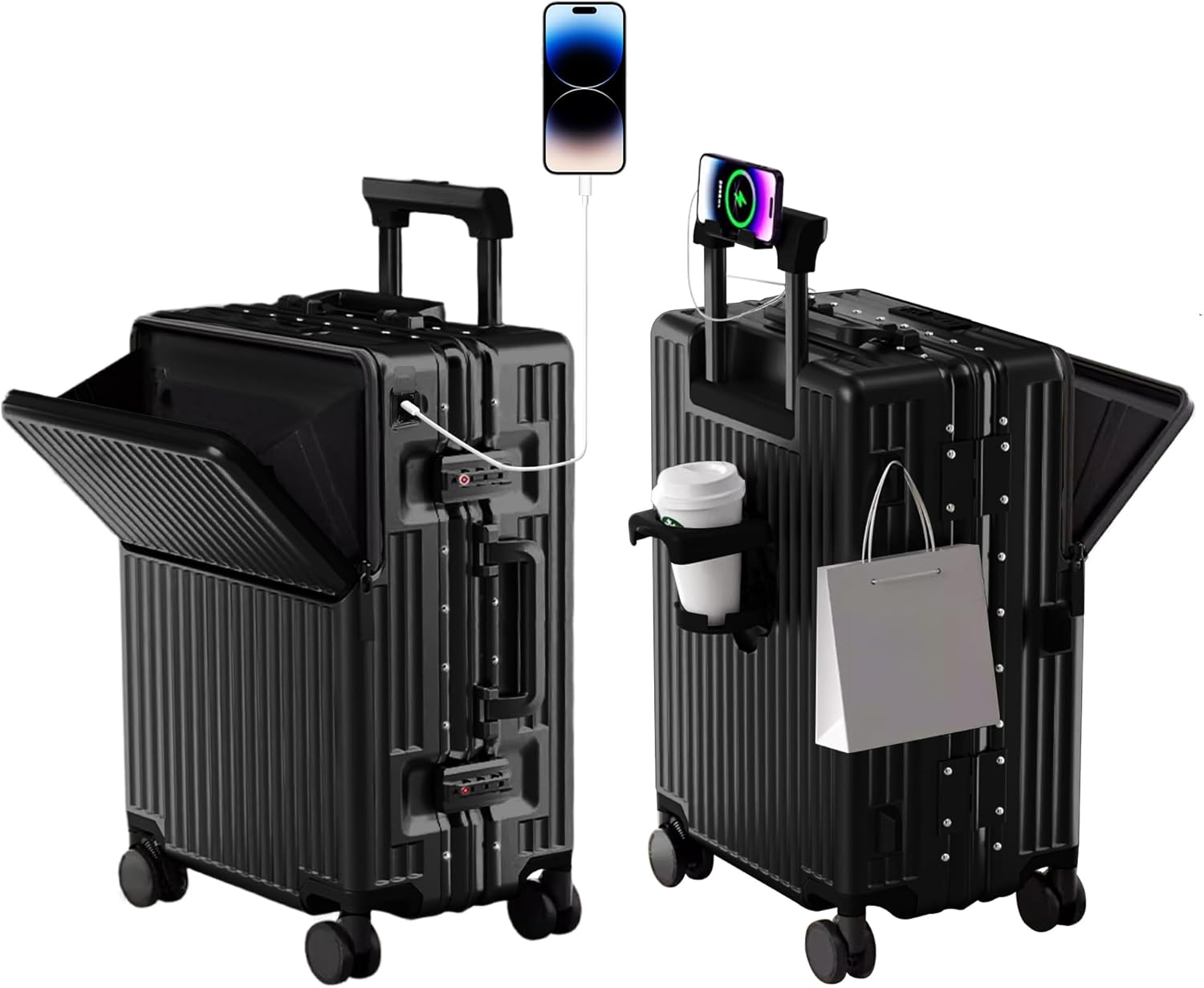 Zipperless Luggage, Polycarbonate Aluminum Hard Shell, Expandable Carry-On Suitcase with Spinner Wheels, Hard Shell Suitcase, 24 Inch Cabin - Roamly
