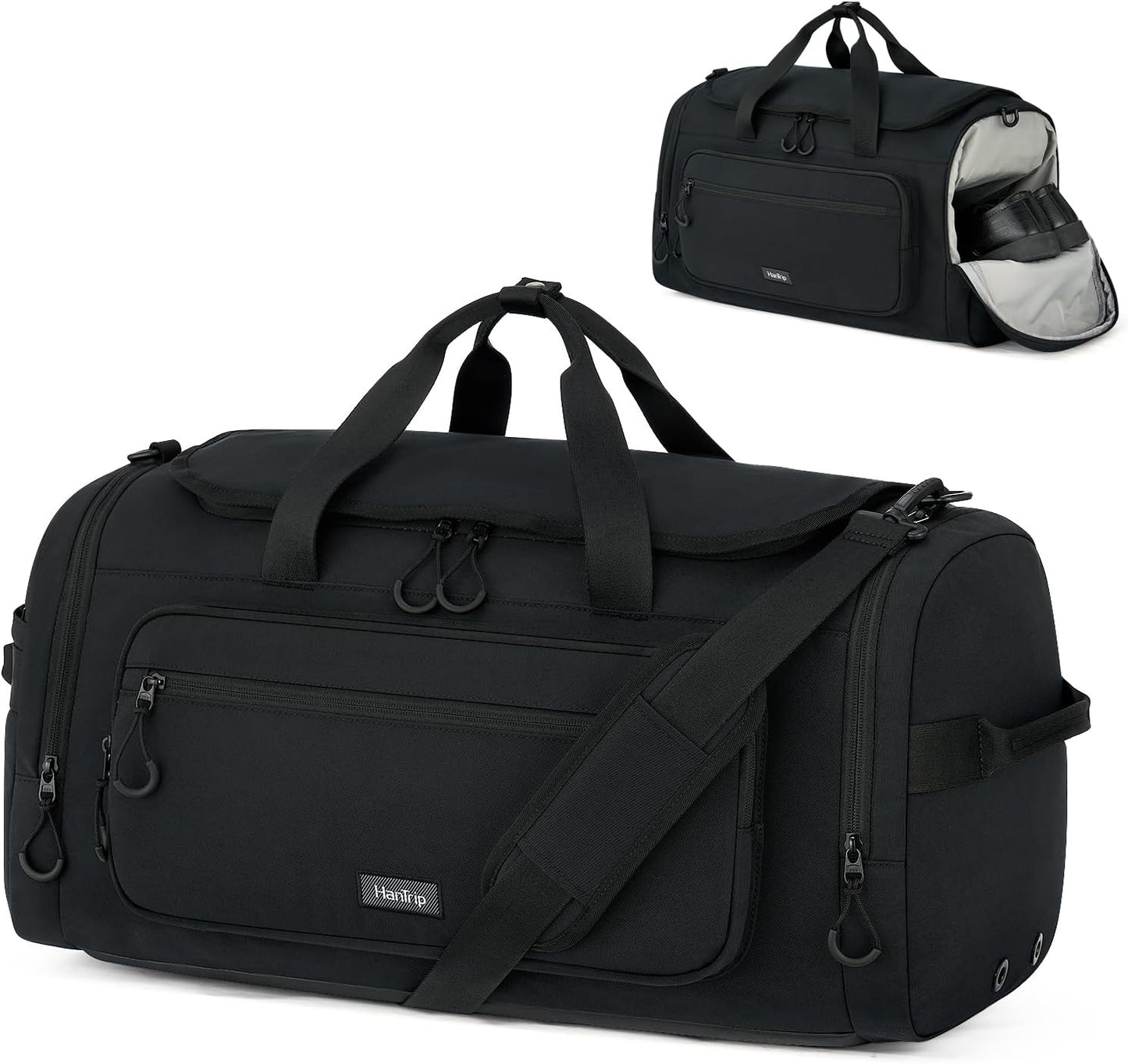 Large Travel Duffle Gym Bag with Shoe Compartment, Underseat Carry On Luggage Overnight Weekender Personal Item Workout Bags for Women Men (Black) - Roamly