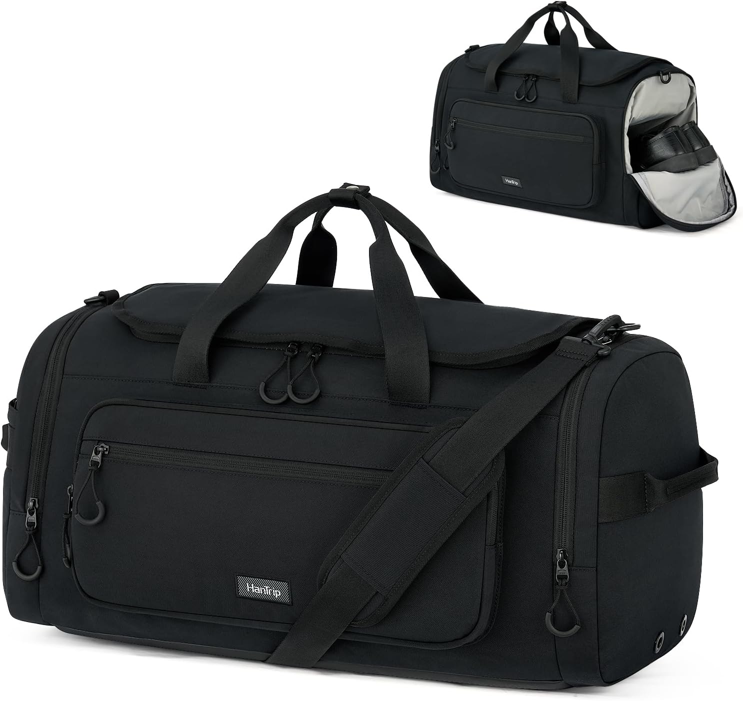 Large Travel Duffle Gym Bag with Shoe Compartment, Underseat Carry On Luggage Overnight Weekender Personal Item Workout Bags for Women Men (Black) - Roamly